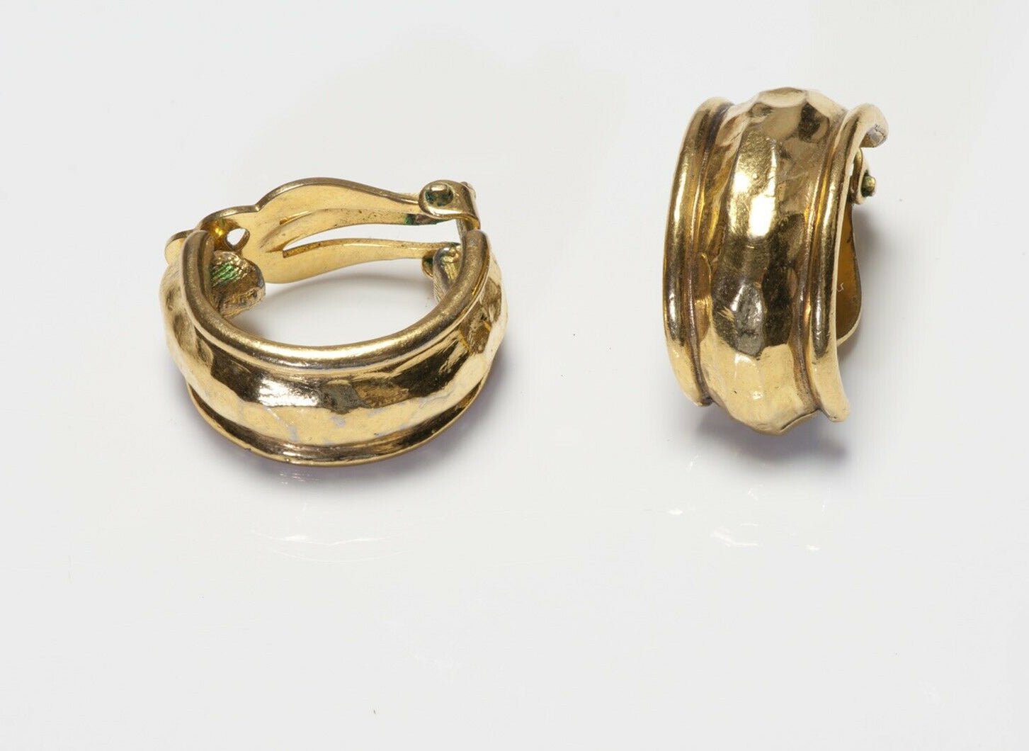 CHANEL Paris 1980’s Gold Plated Hammered Hoop Earrings
