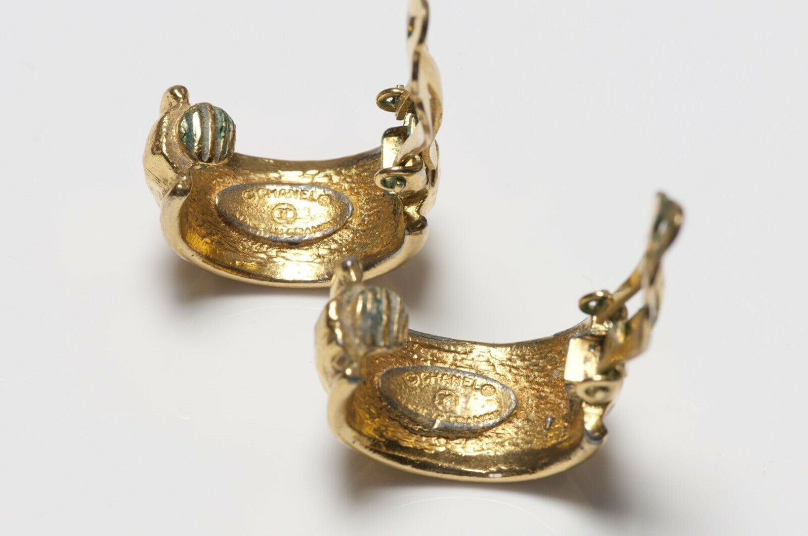 CHANEL Paris 1980’s Gold Plated Hammered Hoop Earrings