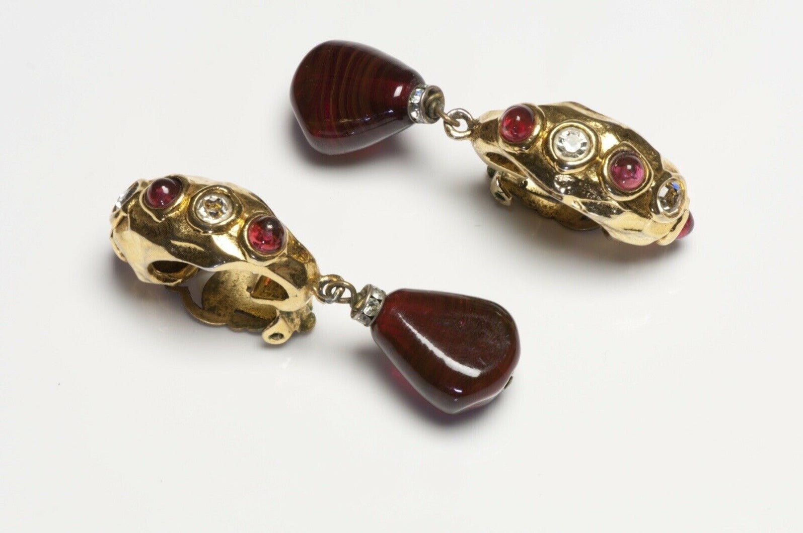 CHANEL Paris 1980’s Maison Gripoix Couture Red Glass Hoop Earrings