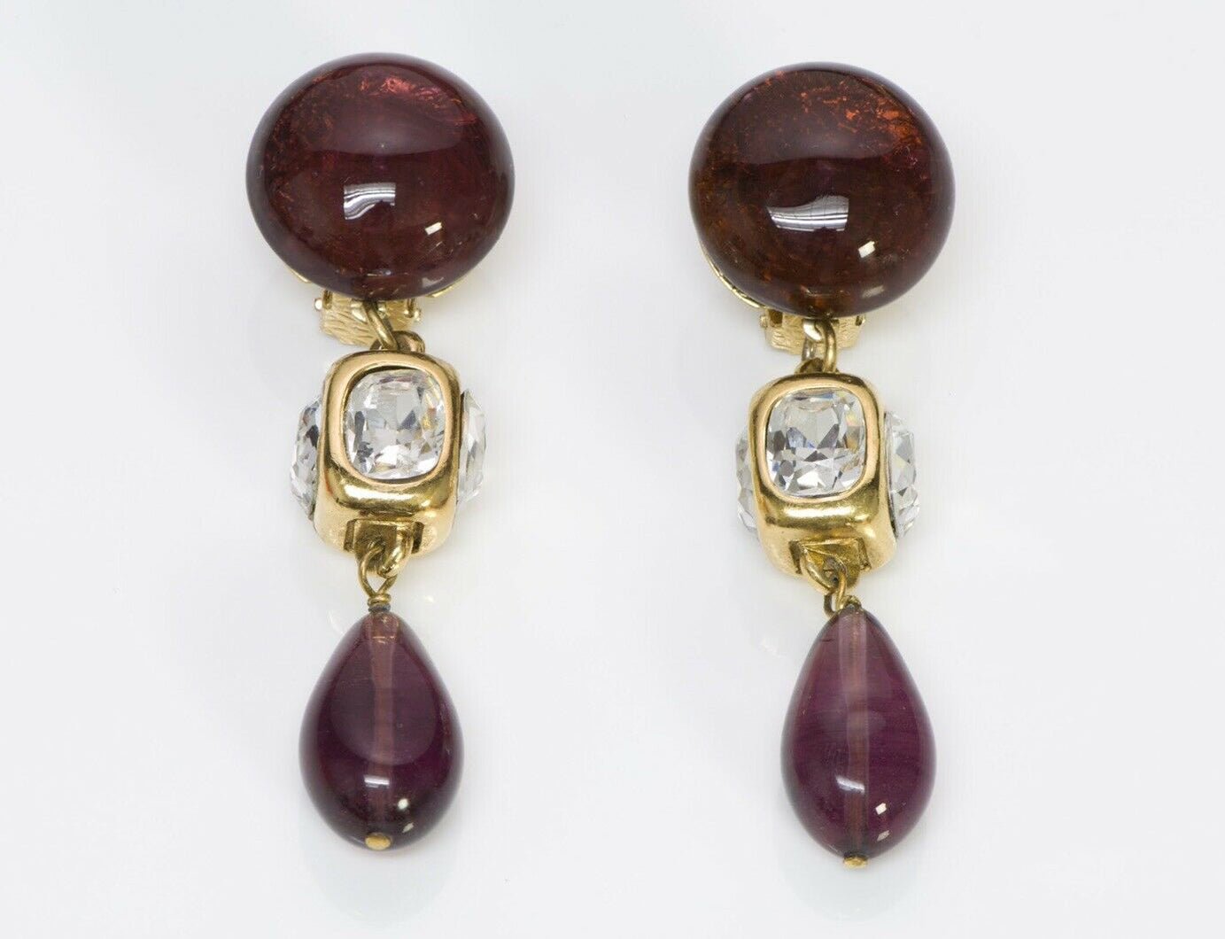 CHANEL Paris 1980’s Maison GRIPOIX Glass Long Earrings