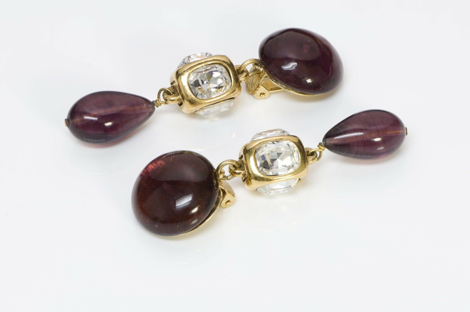CHANEL Paris 1980’s Maison GRIPOIX Glass Long Earrings