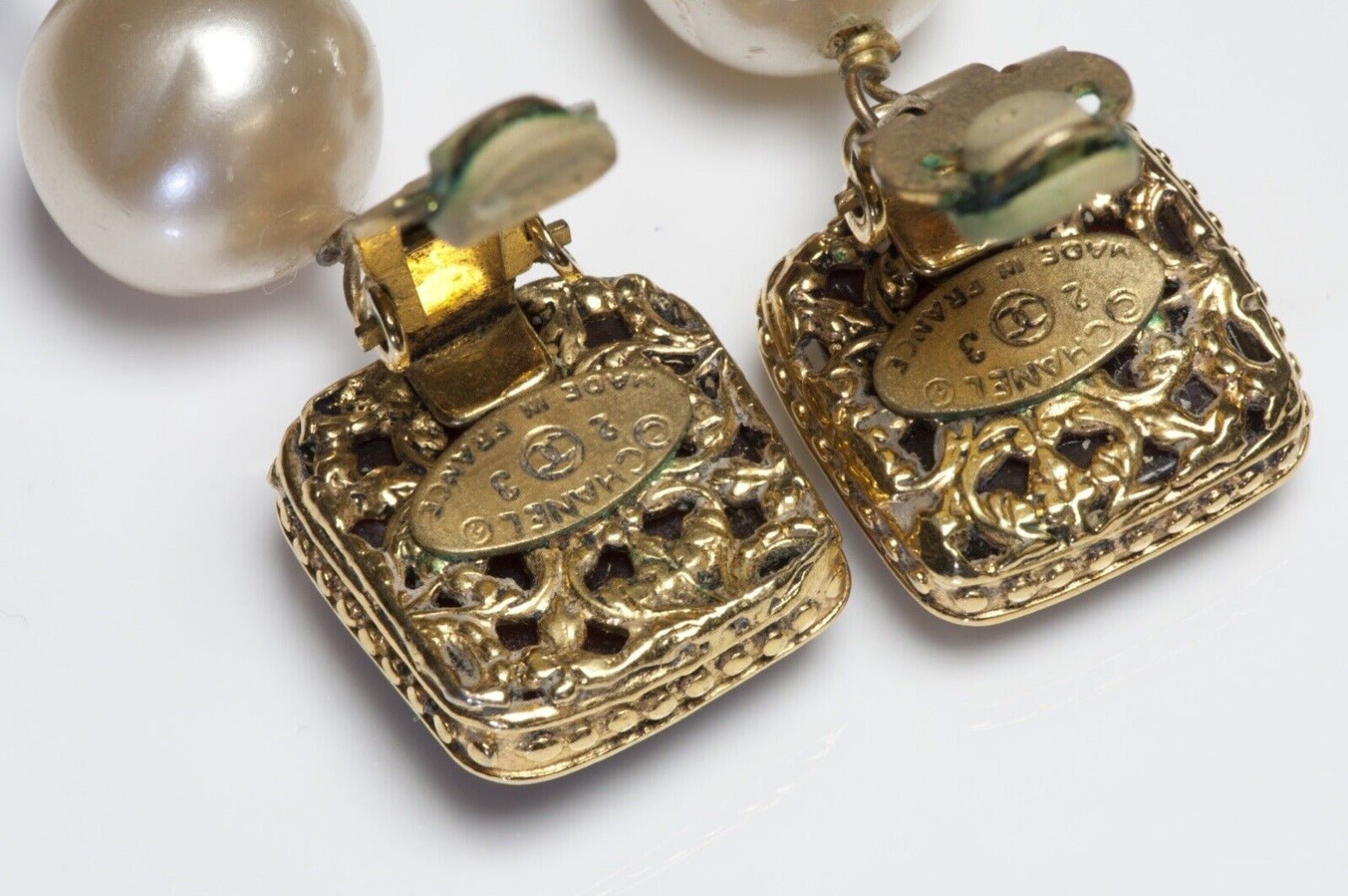 CHANEL Paris 1980’s Maison Gripoix Long Red Purple Poured Glass Pearl Earrings