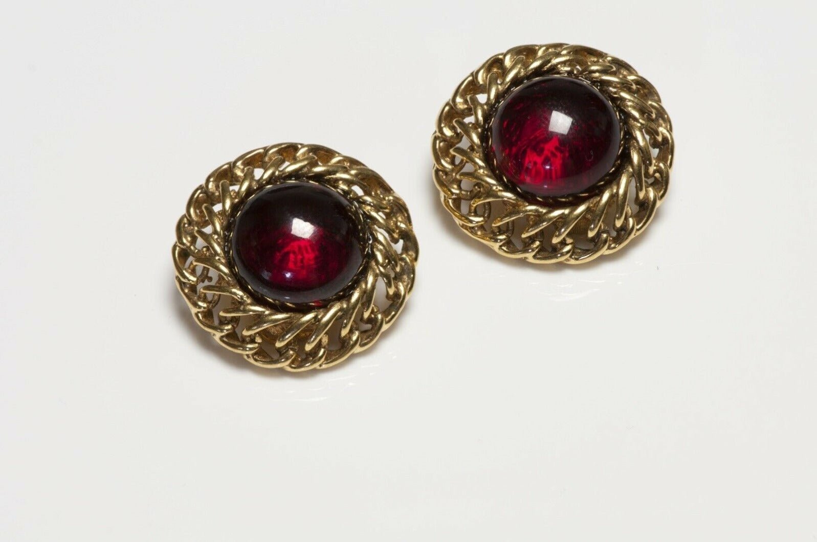 CHANEL Paris 1980’s Maison Gripoix Red Glass Chain Earrings