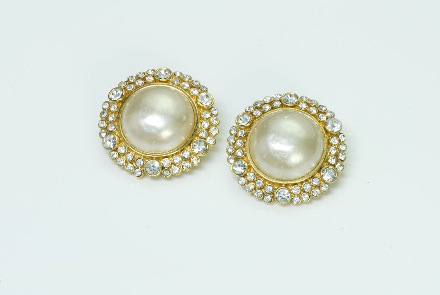 Chanel Paris 1980’s Pearl Crystal Earrings