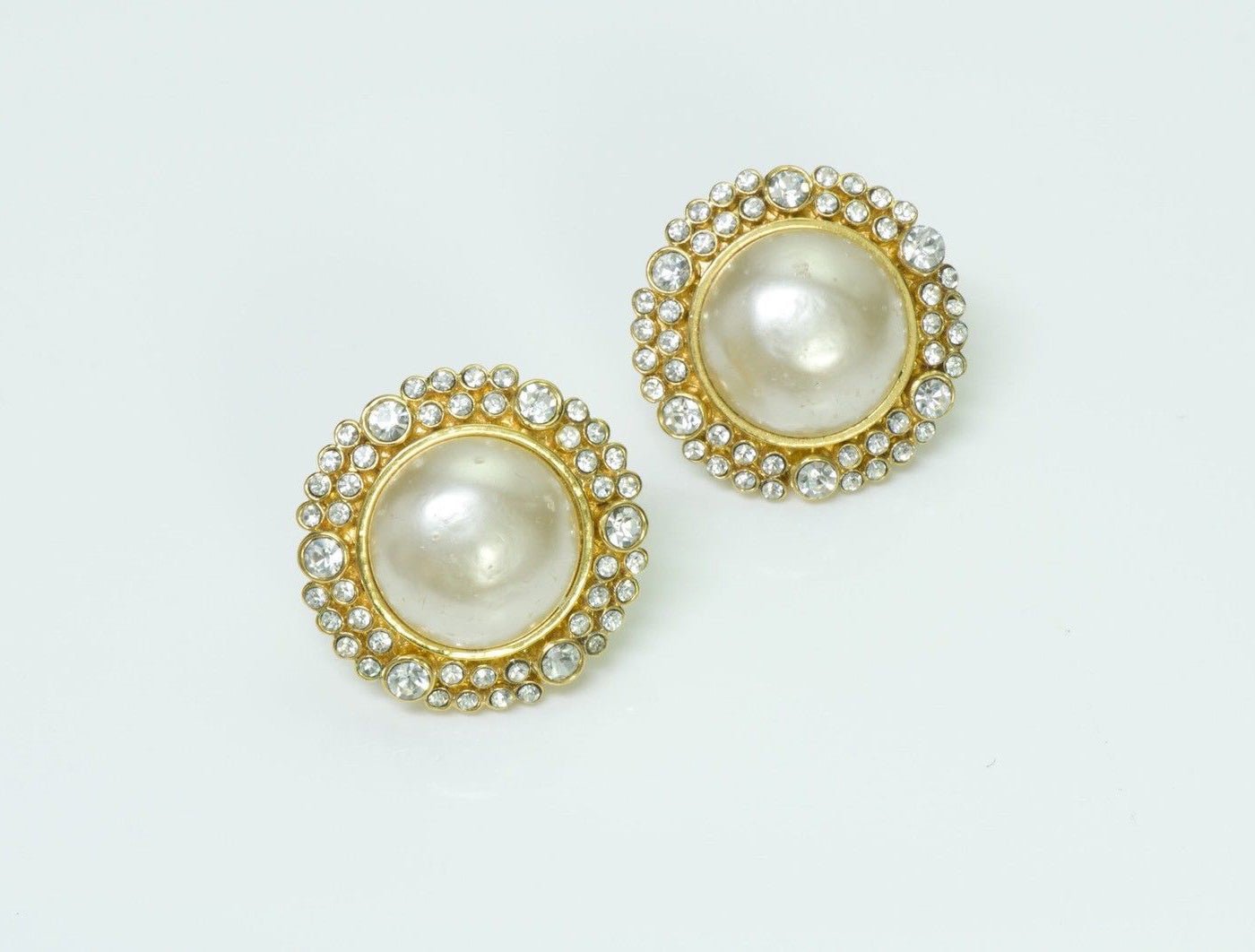 Chanel Paris 1980’s Pearl Crystal Earrings
