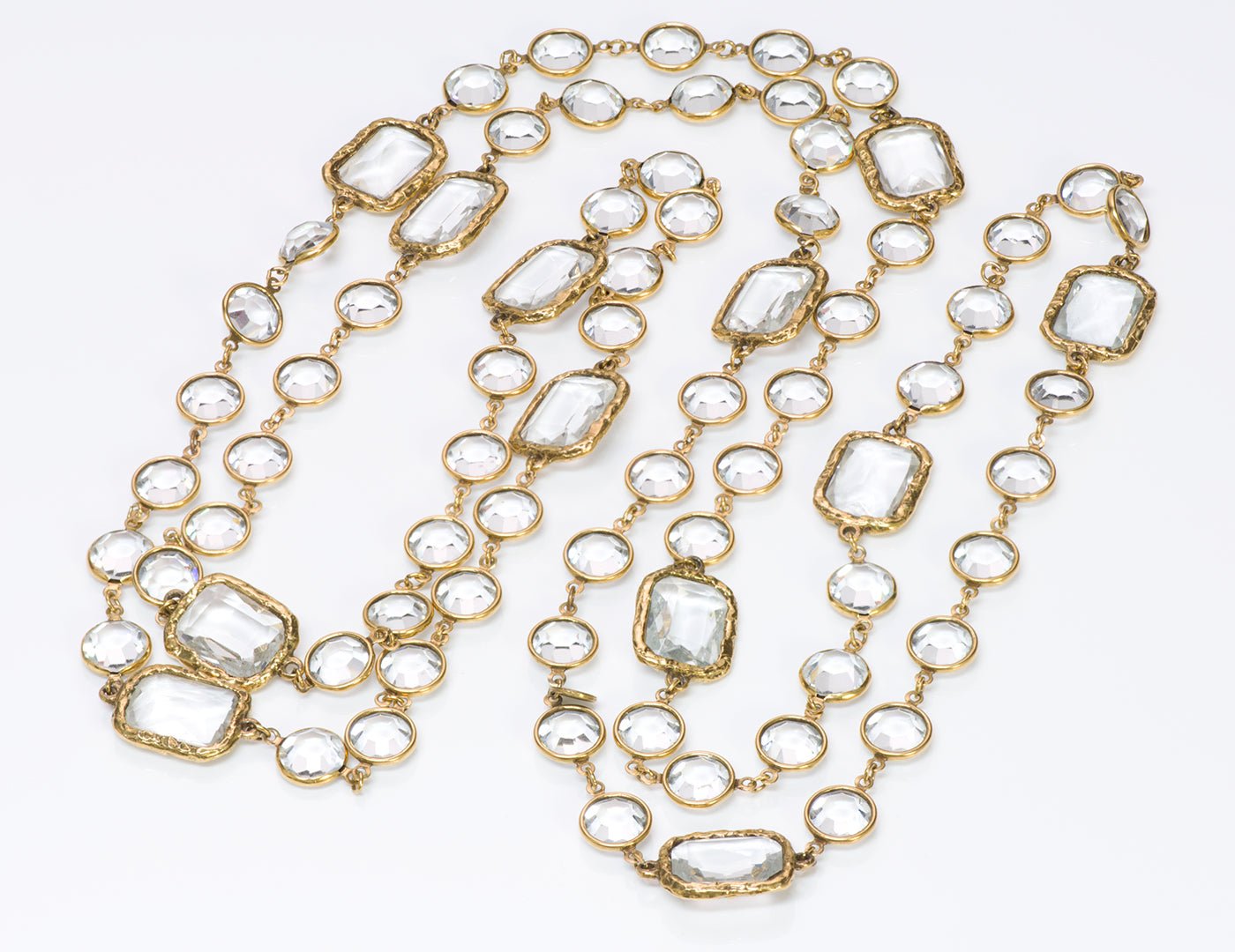 Chanel Paris 1981 Clear Crystal Sautoir Chiclet Necklace