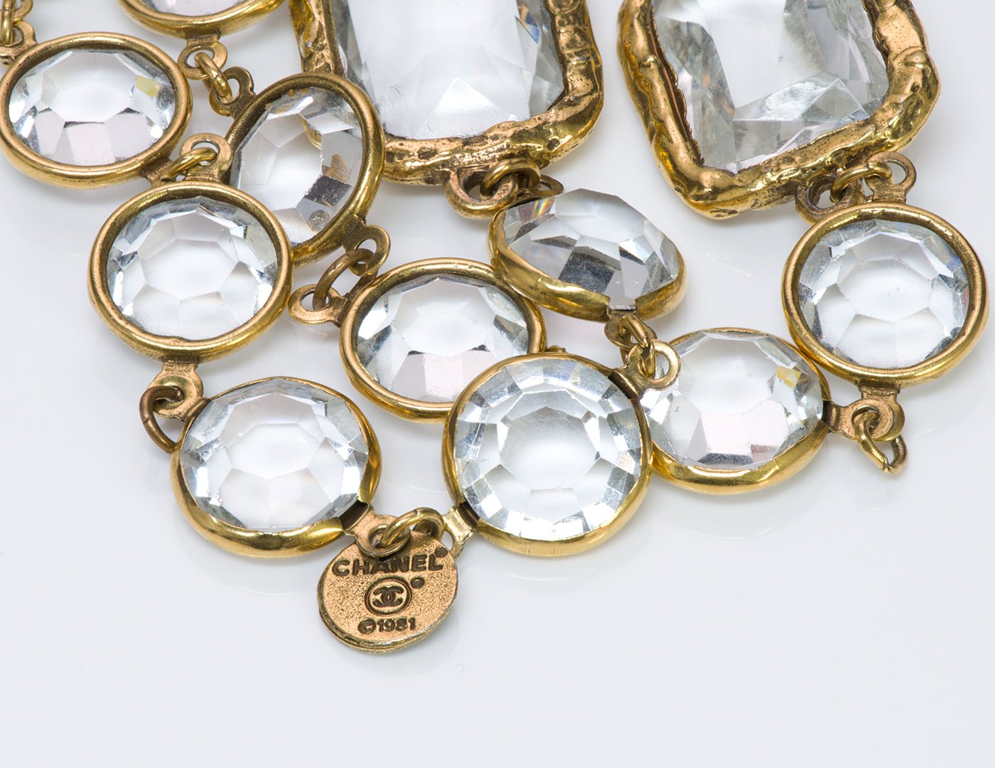 Chanel Paris 1981 Clear Crystal Sautoir Chiclet Necklace