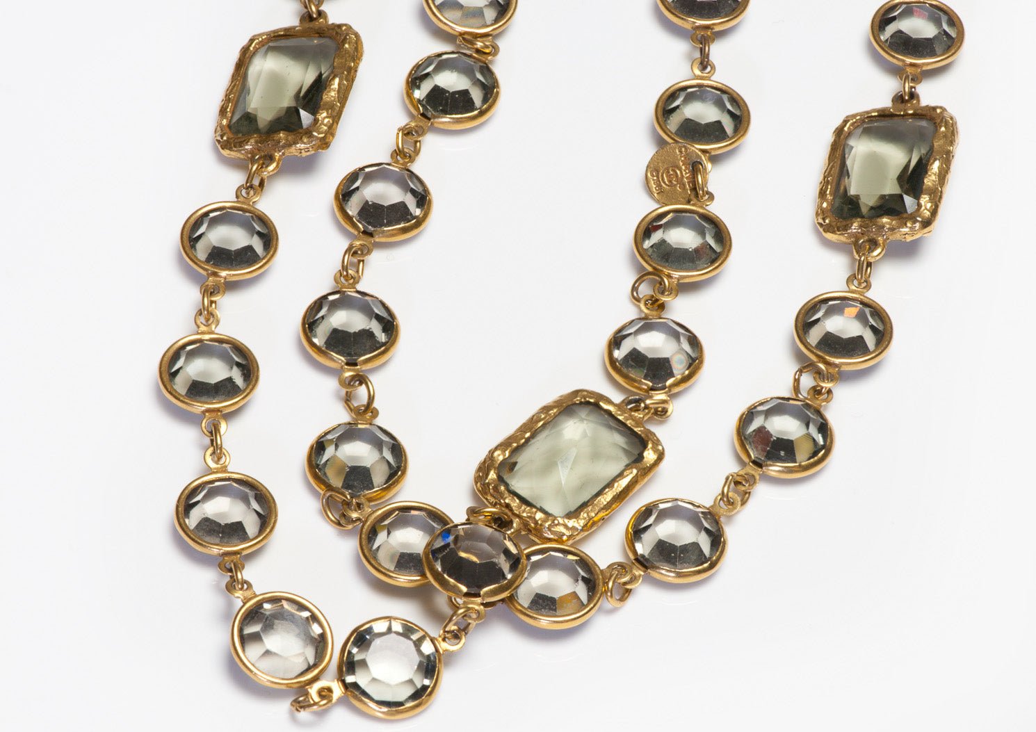 CHANEL Paris 1981 Smoky Quartz Color Crystal Chain Chicklet Sautoir Necklace