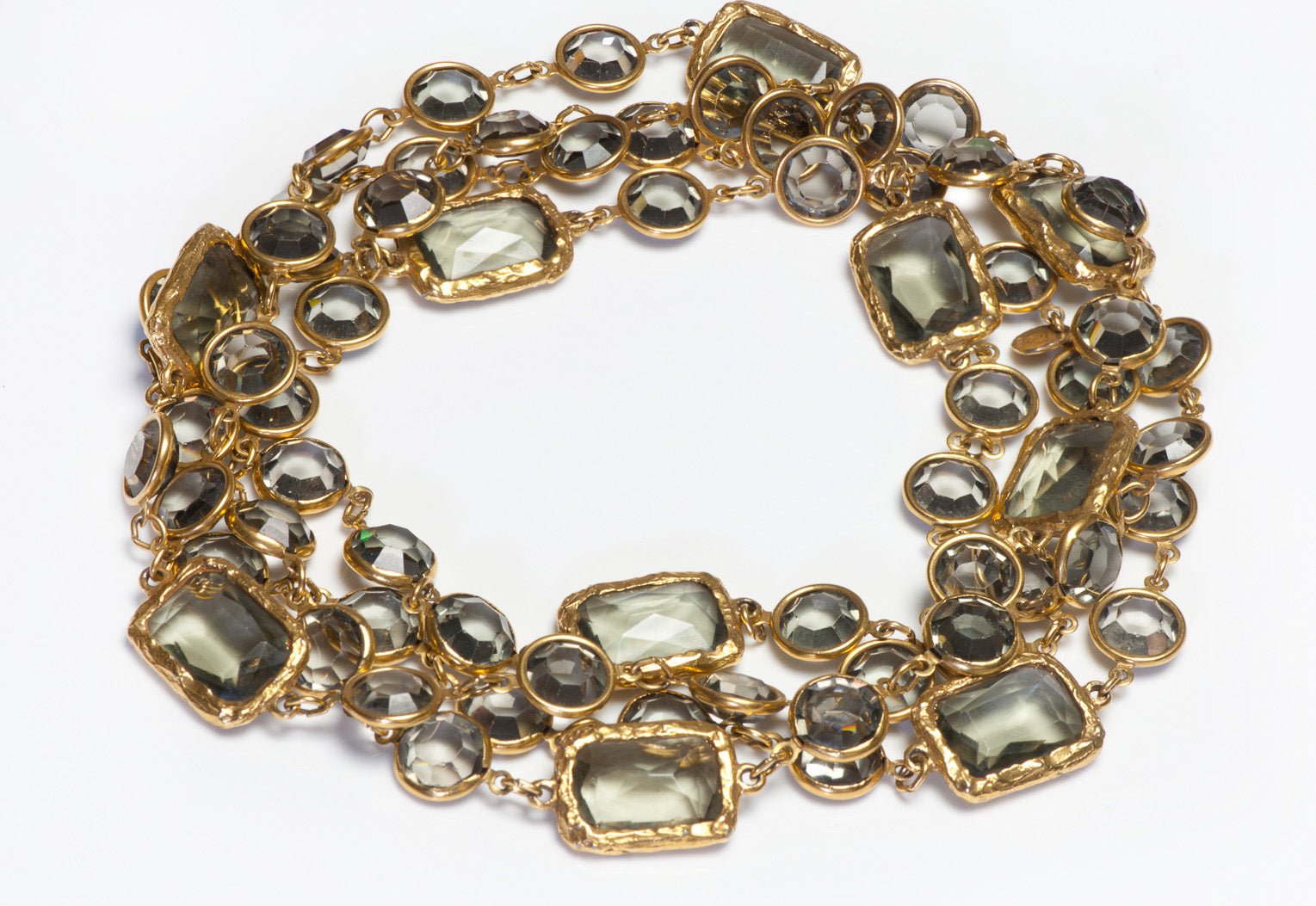 CHANEL Paris 1981 Smoky Quartz Color Crystal Chain Chicklet Sautoir Necklace