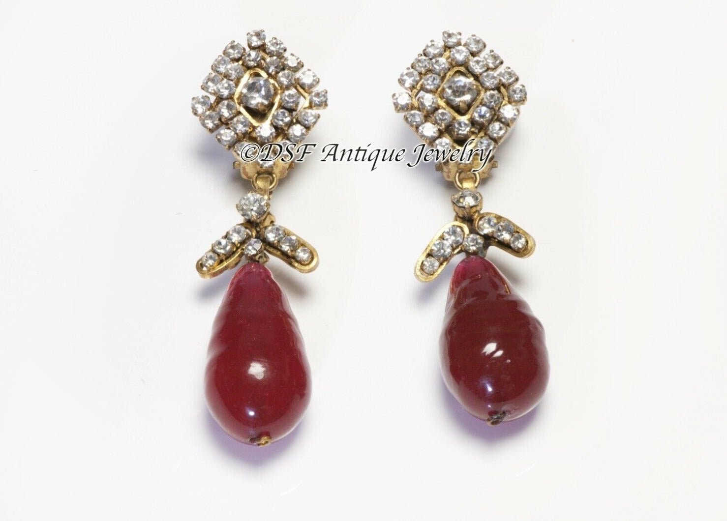 CHANEL Paris 1983 Maison Gripoix Red Poured Glass Crystal Drop Earrings
