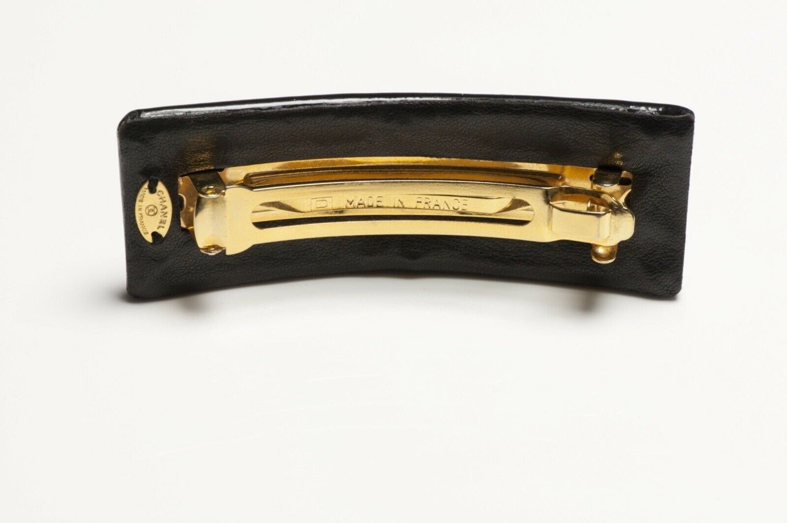 CHANEL Paris 1990’s Black Patent Leather CC Turn Lock Hair Clip Barrette