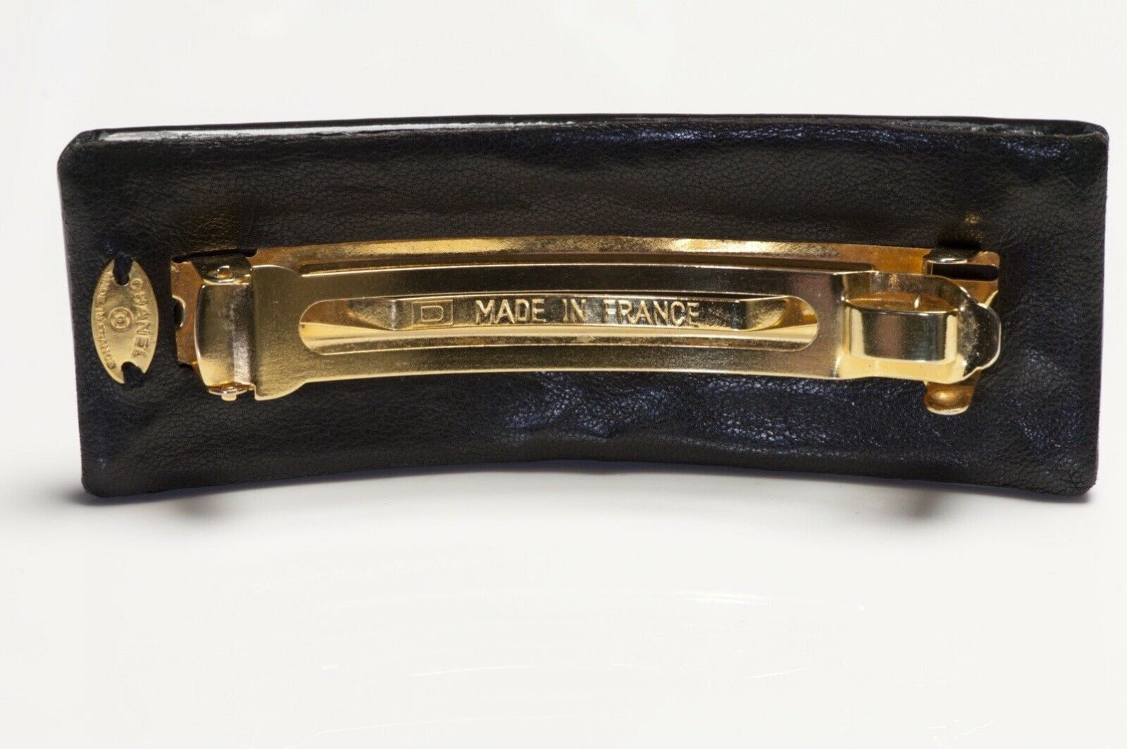 CHANEL Paris 1990’s Black Patent Leather CC Turn Lock Hair Clip Barrette