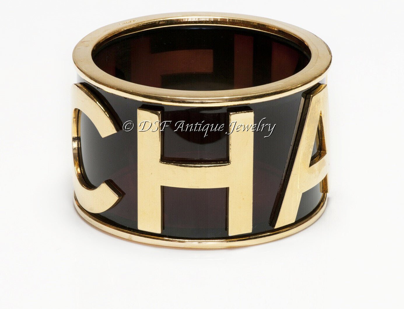 CHANEL Paris 1990’s Brown Lucite Letter Charm Bangle Bracelet