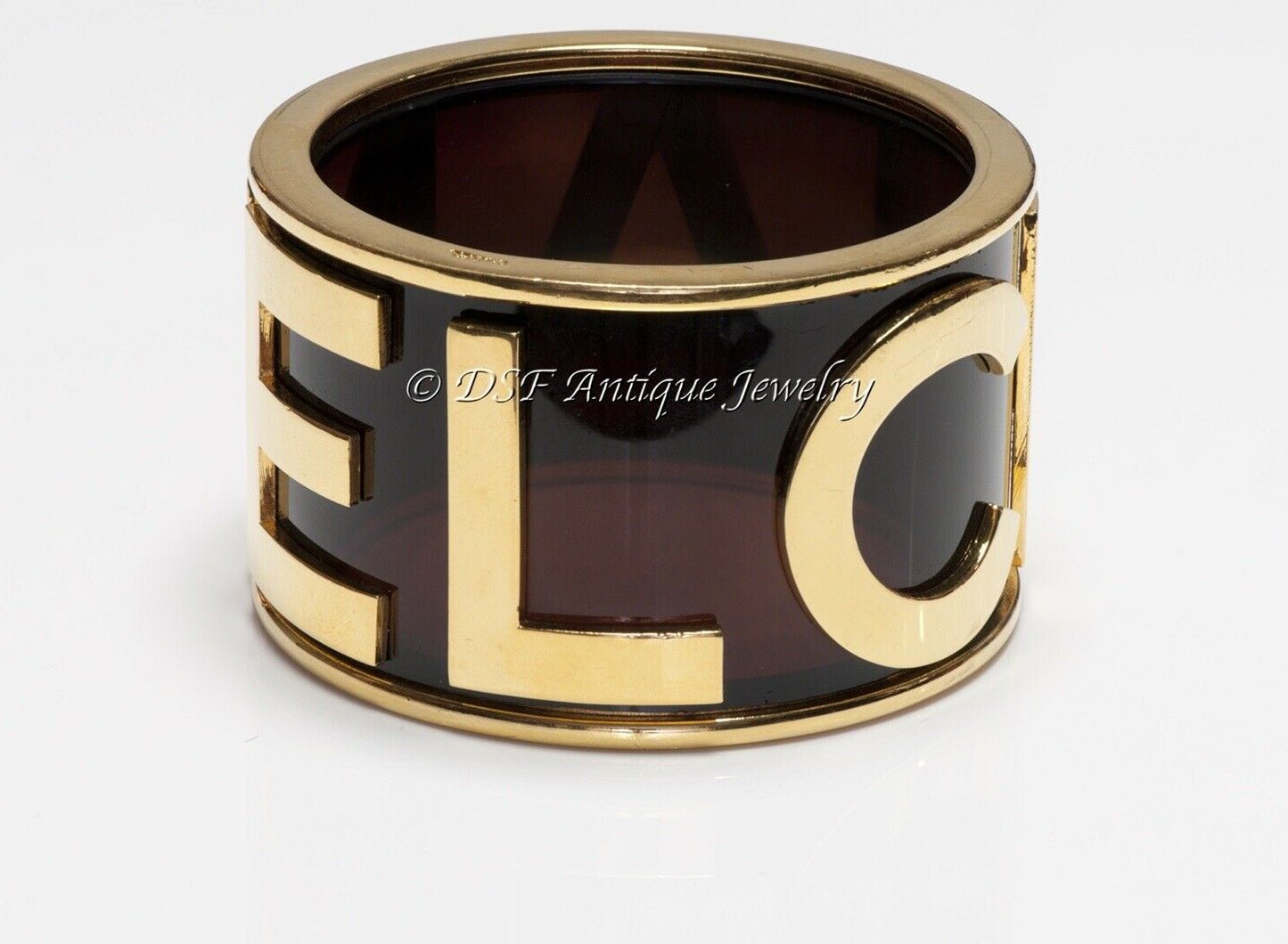 CHANEL Paris 1990’s Brown Lucite Letter Charm Bangle Bracelet
