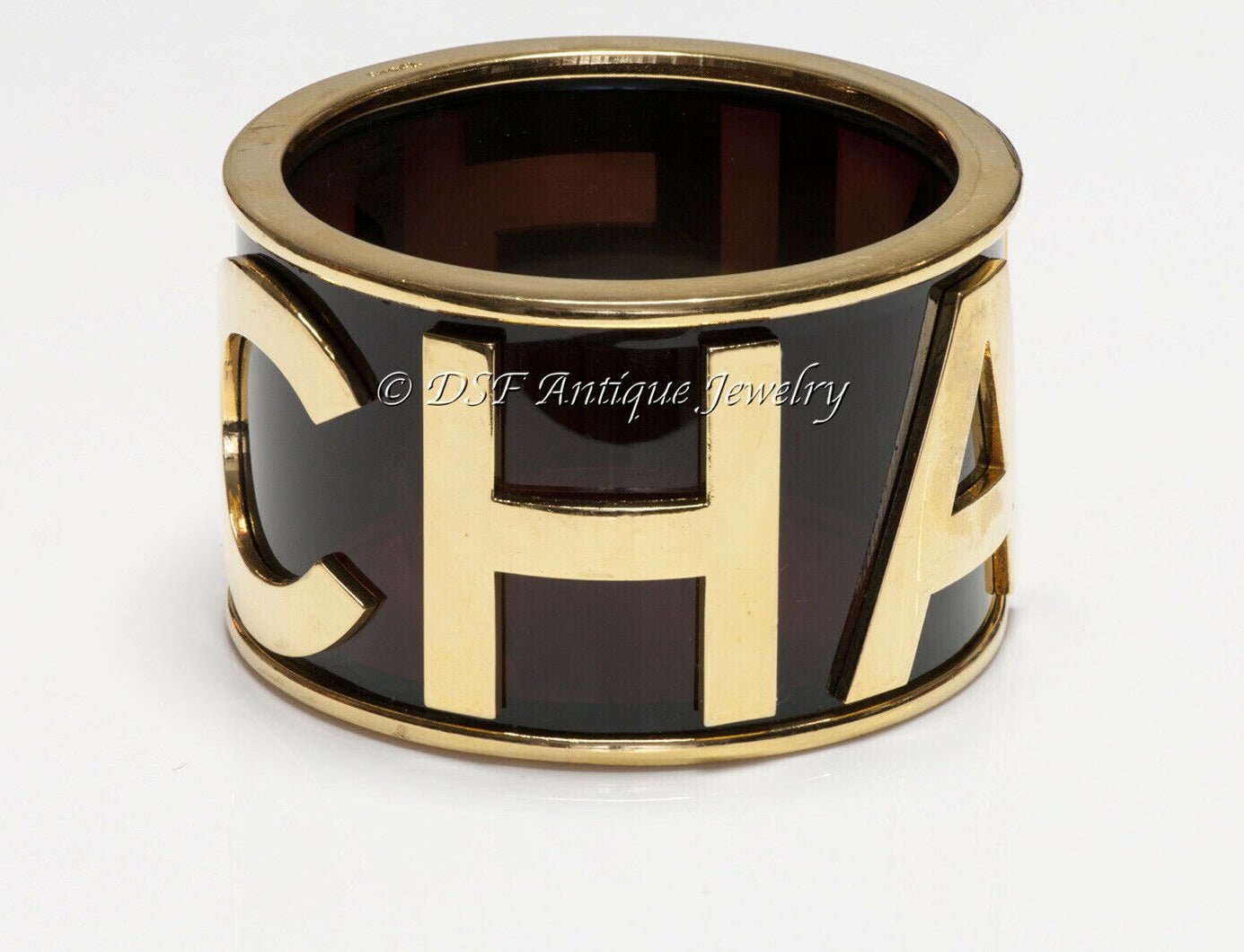 CHANEL Paris 1990’s Brown Lucite Letter Charm Bangle Bracelet