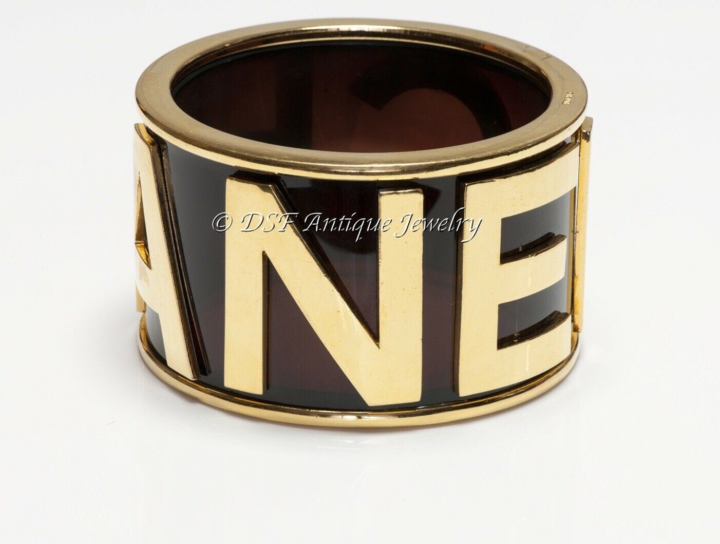 CHANEL Paris 1990’s Brown Lucite Letter Charm Bangle Bracelet