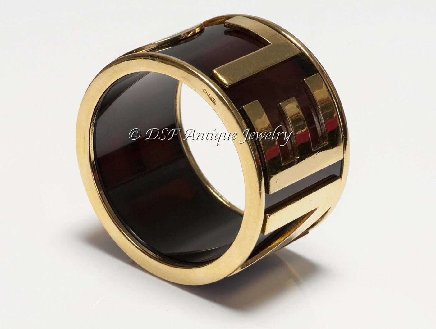 CHANEL Paris 1990’s Brown Lucite Letter Charm Bangle Bracelet