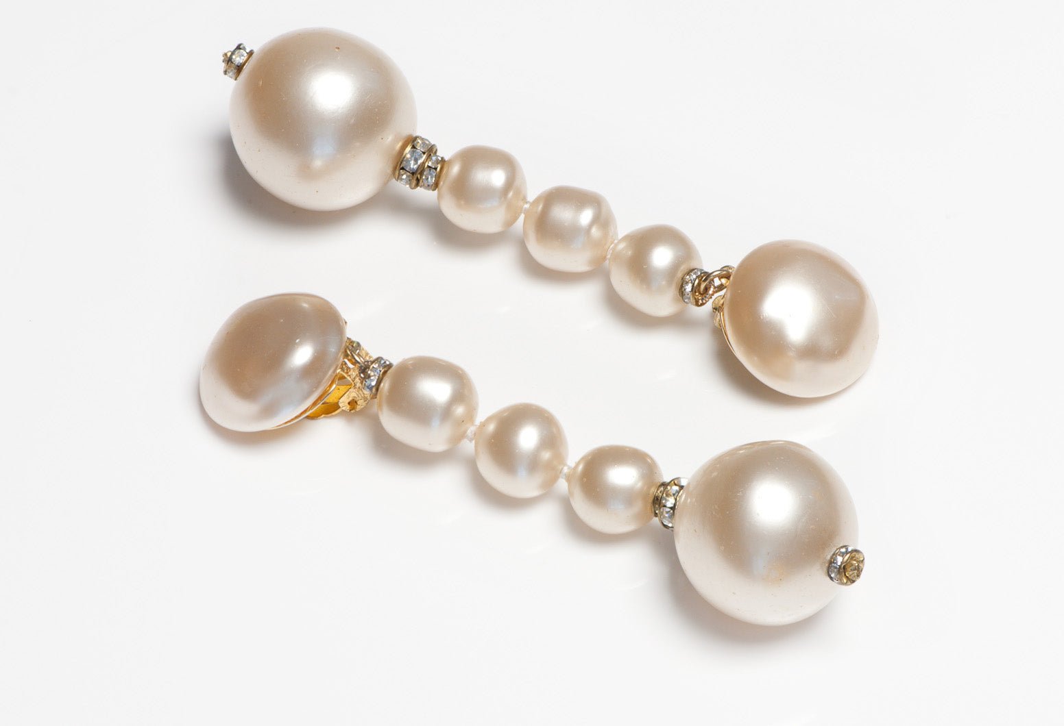 Chanel Paris 1990's Collection 26 Shoulder Duster Pearl Crystal Earrings