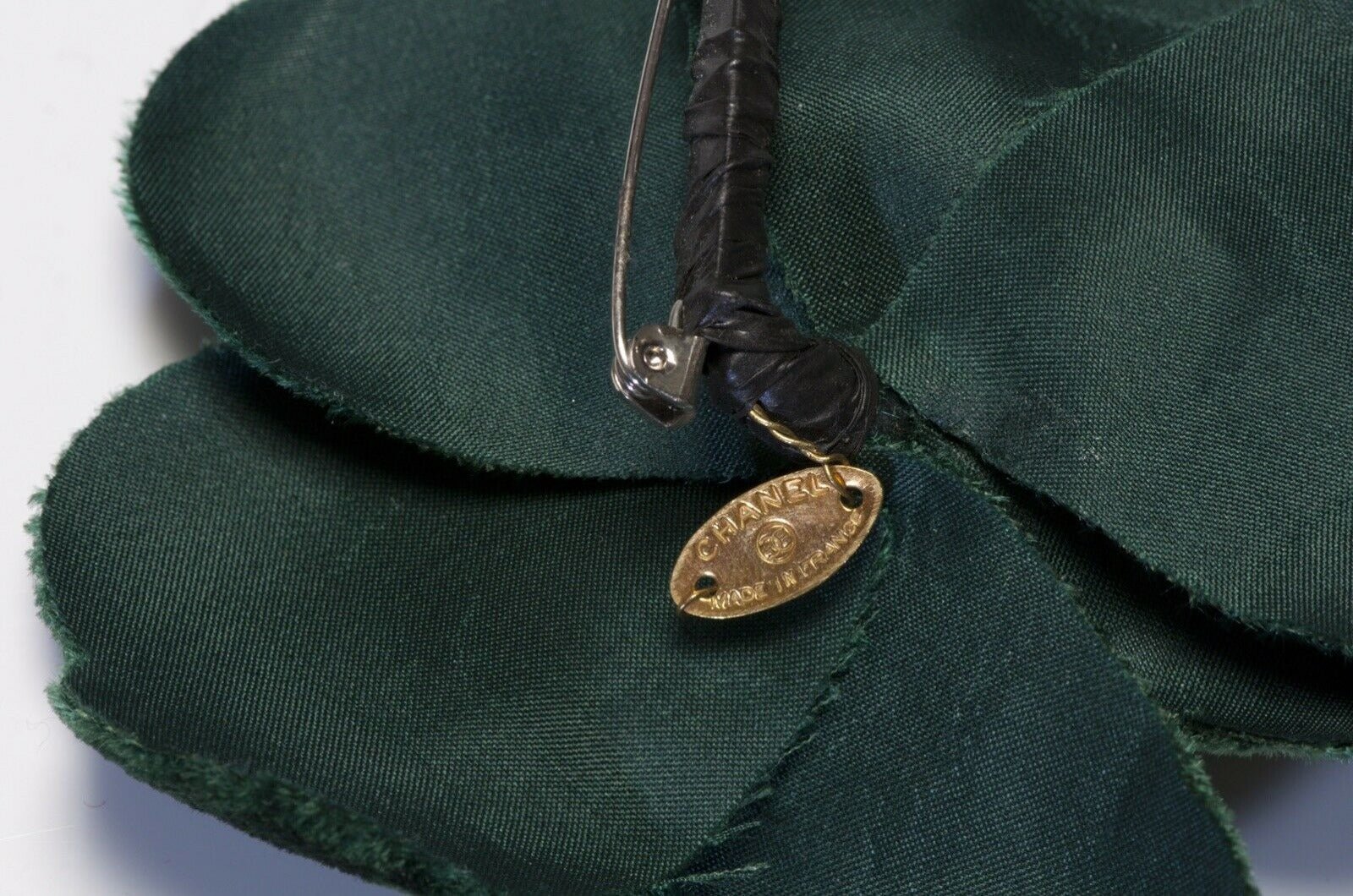 CHANEL Paris 1990’s Green Velvet Camellia Flower Brooch