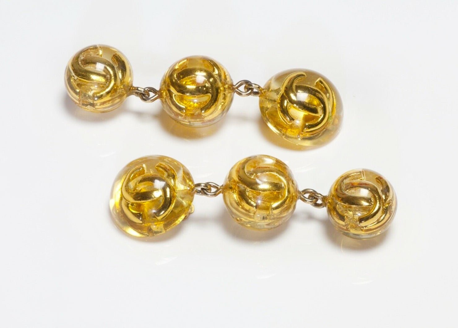 CHANEL Paris 1990’s Long CC Yellow Lucite Ball Drop Earrings