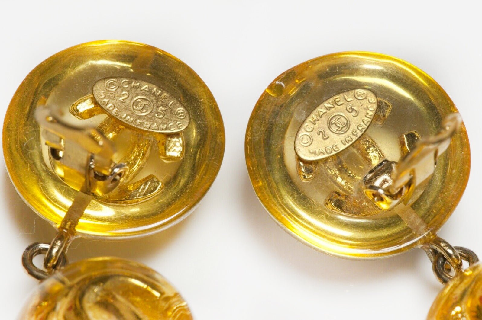 CHANEL Paris 1990’s Long CC Yellow Lucite Ball Drop Earrings