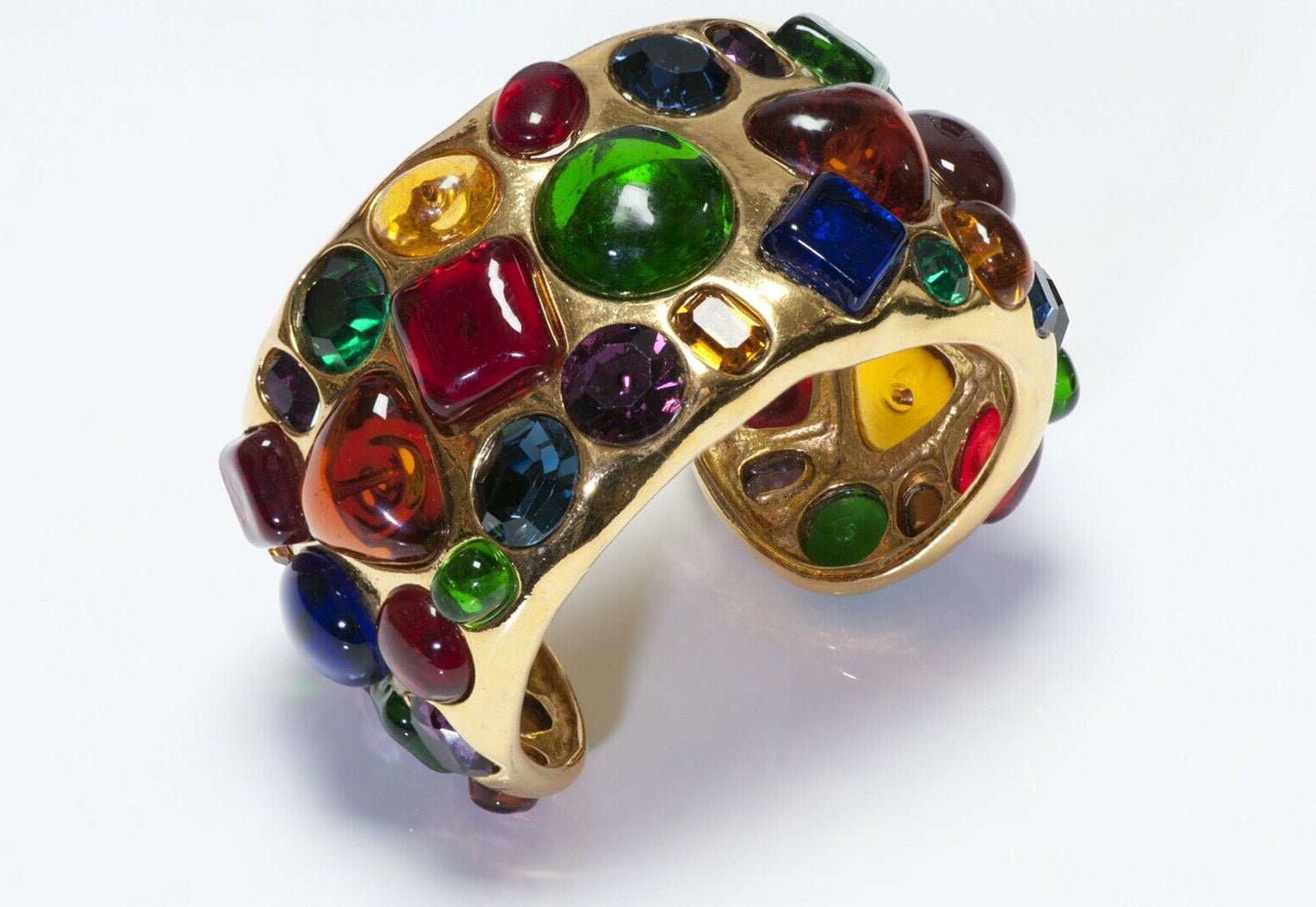 CHANEL Paris 1990’s Maison Gripoix Glass Crystal Cuff Bracelet