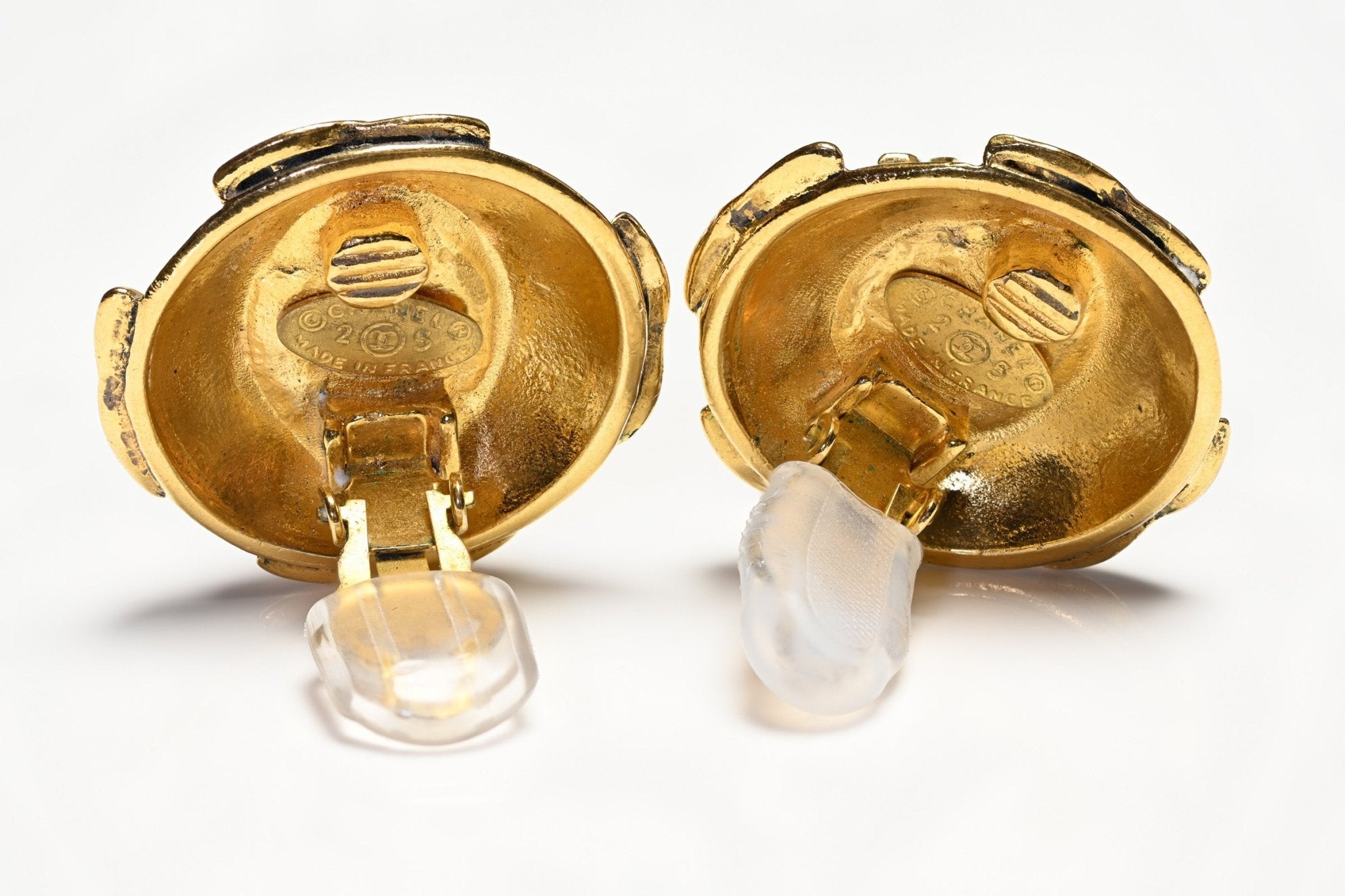 Chanel Paris 1990’s Maison Gripoix Red Glass Gold Plated CC Earrings