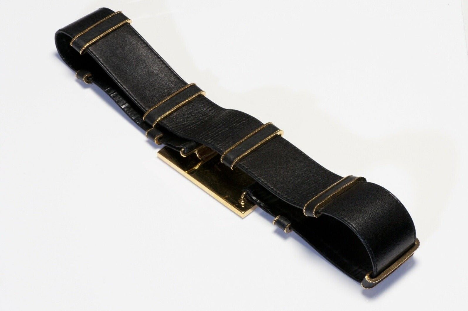 CHANEL Paris 1990’s Wide Black Leather CC Waist Belt
