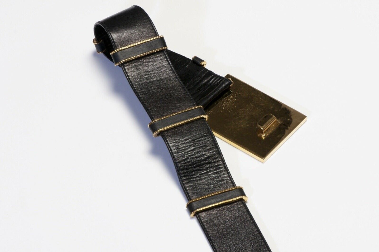 CHANEL Paris 1990’s Wide Black Leather CC Waist Belt