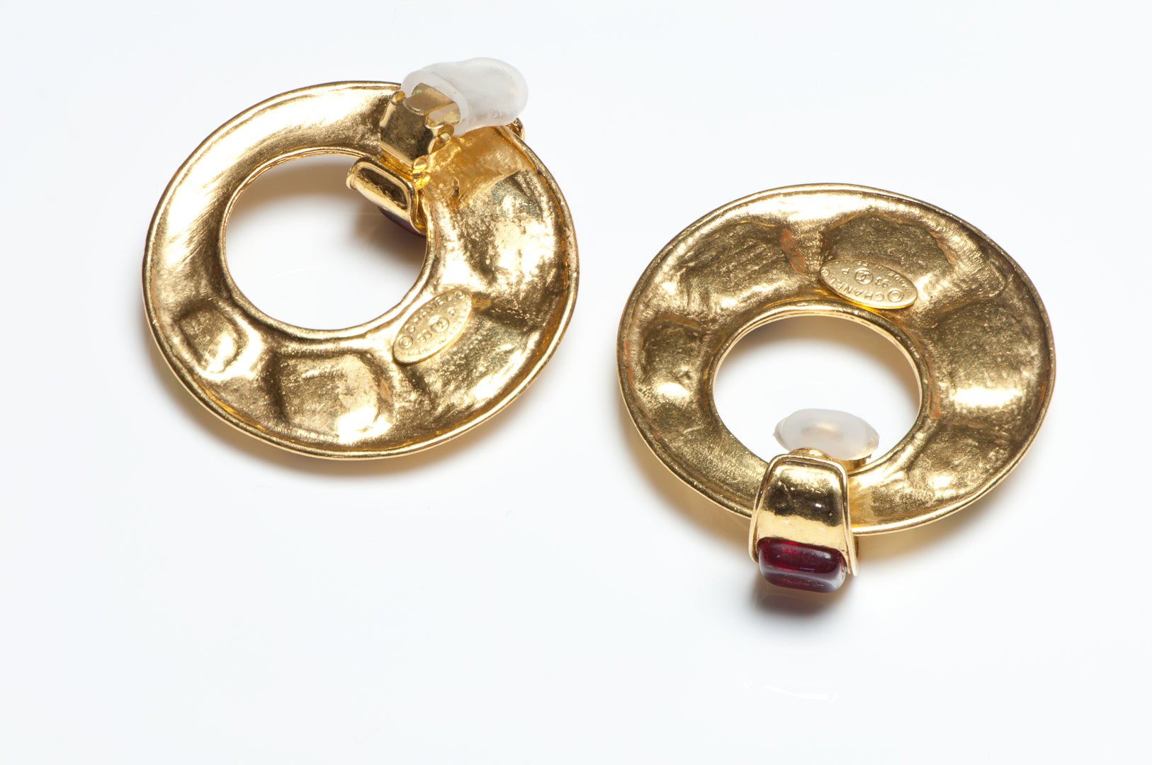 Chanel Paris 1993 Maison Gripoix Red Green Blue Glass Door Knocker Earrings
