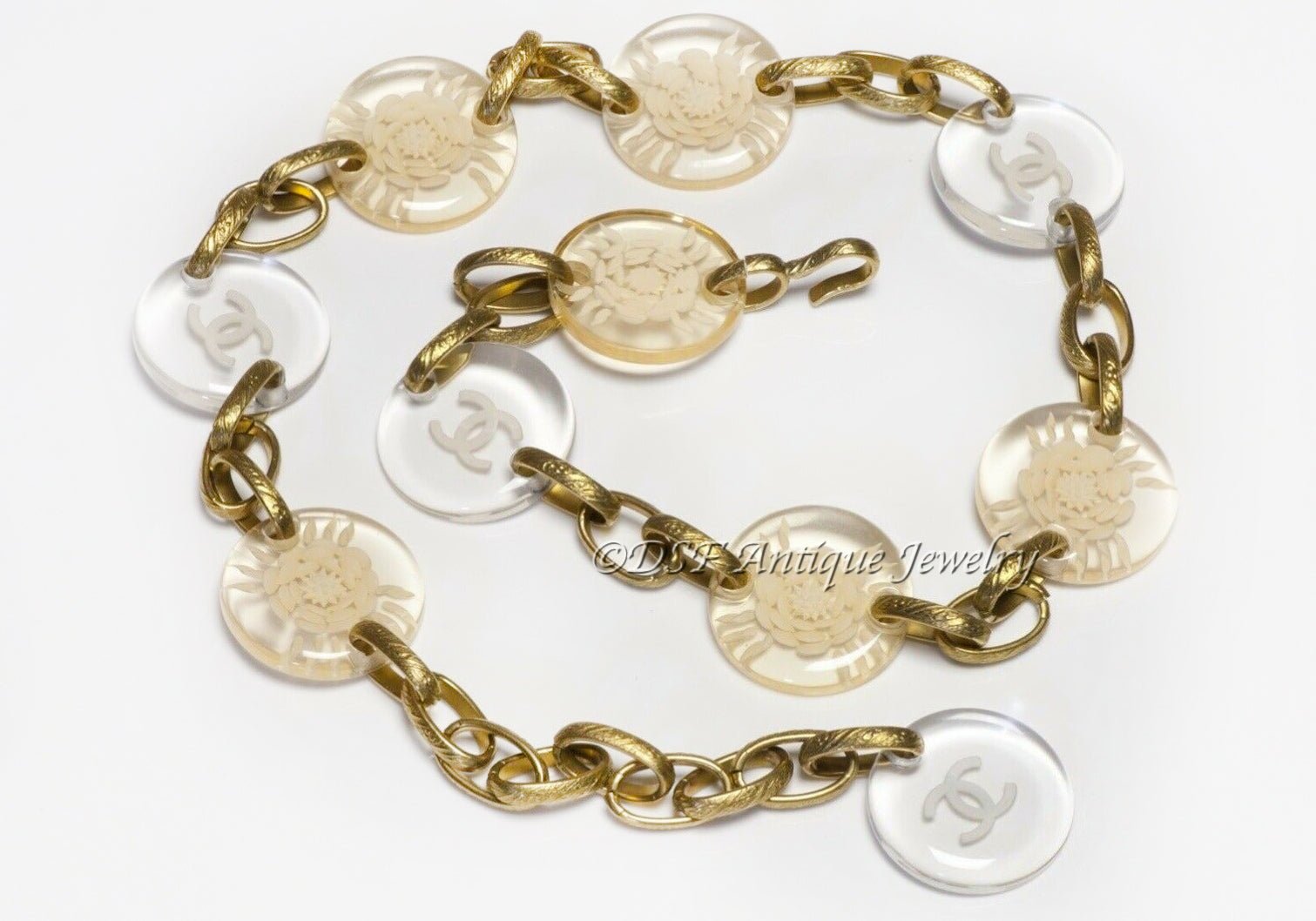 CHANEL Paris 1995 CC Camellia Flower Lucite Medallion Chain Belt