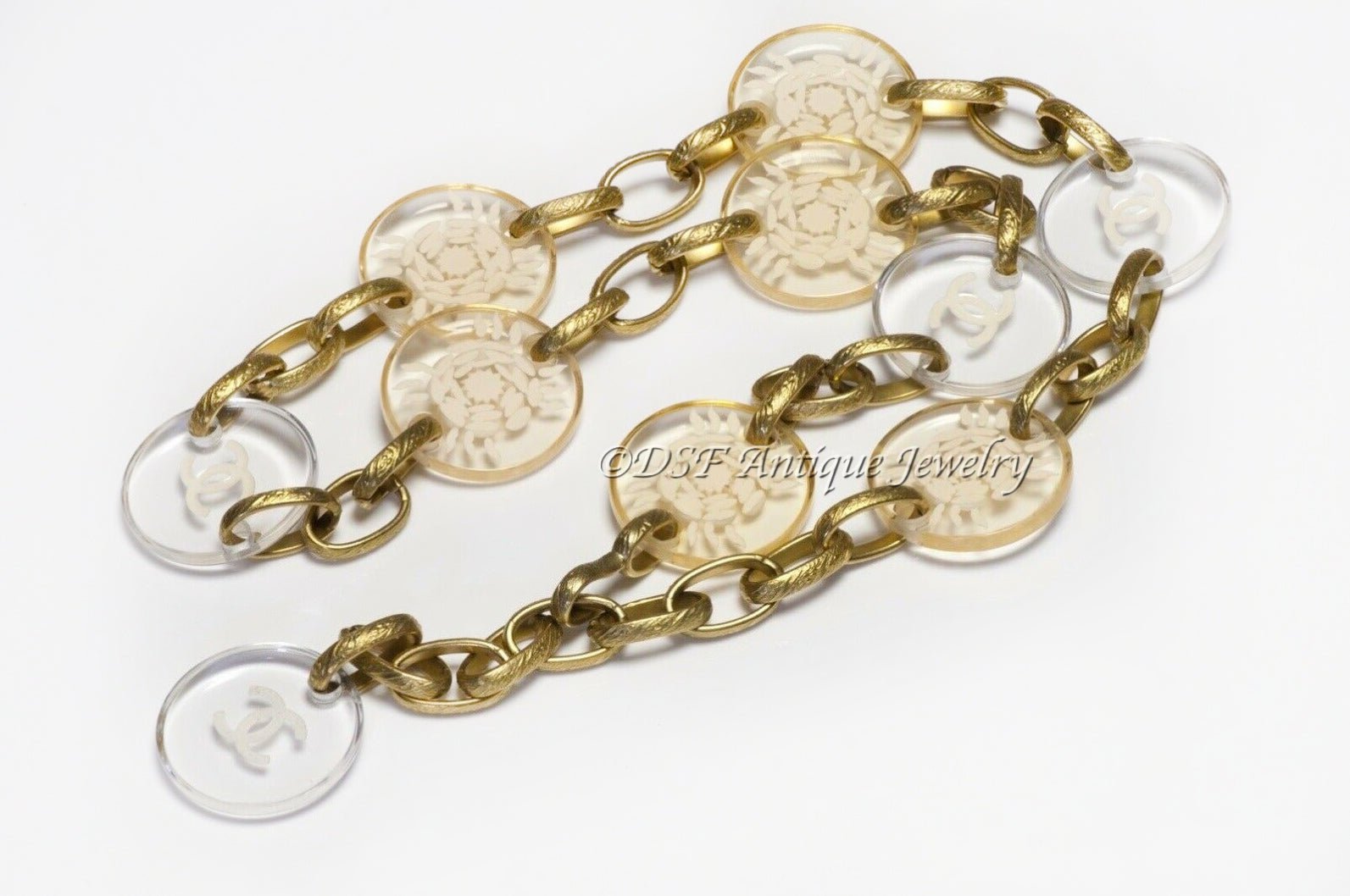 CHANEL Paris 1995 CC Camellia Flower Lucite Medallion Chain Belt