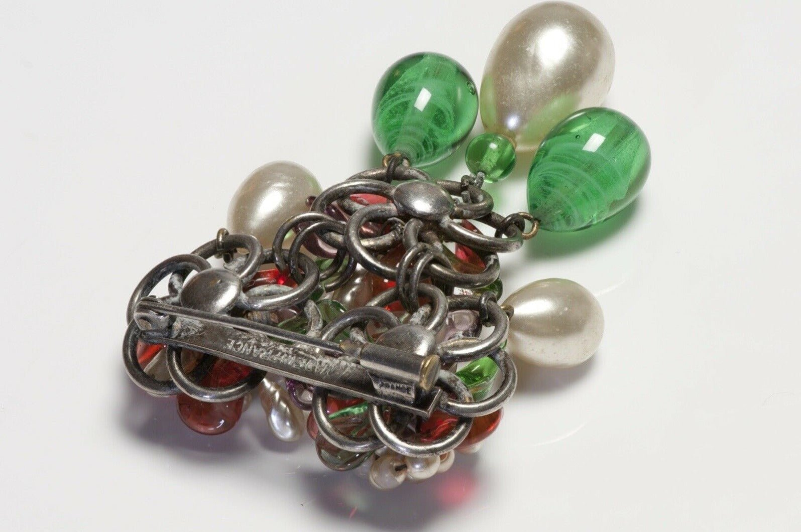 Chanel Paris by Louis Rousselet 1930's Green Red Poured Glass Flower Brooch