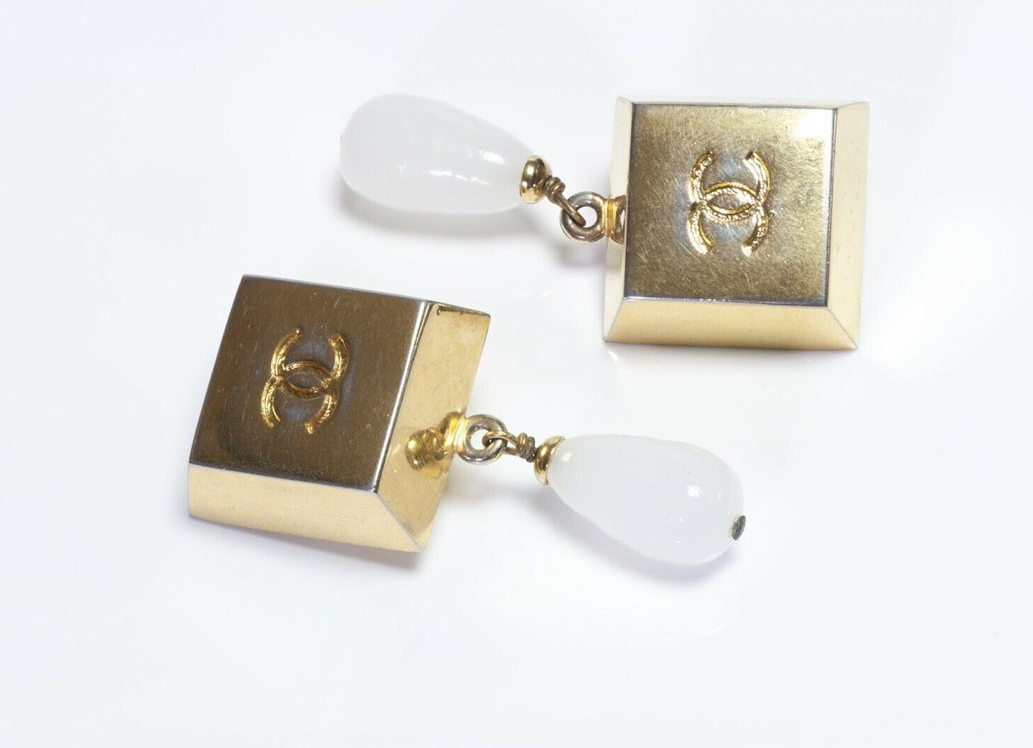 CHANEL Paris CC 1990’s Maison Gripoix Glass Drop Geometric Earrings