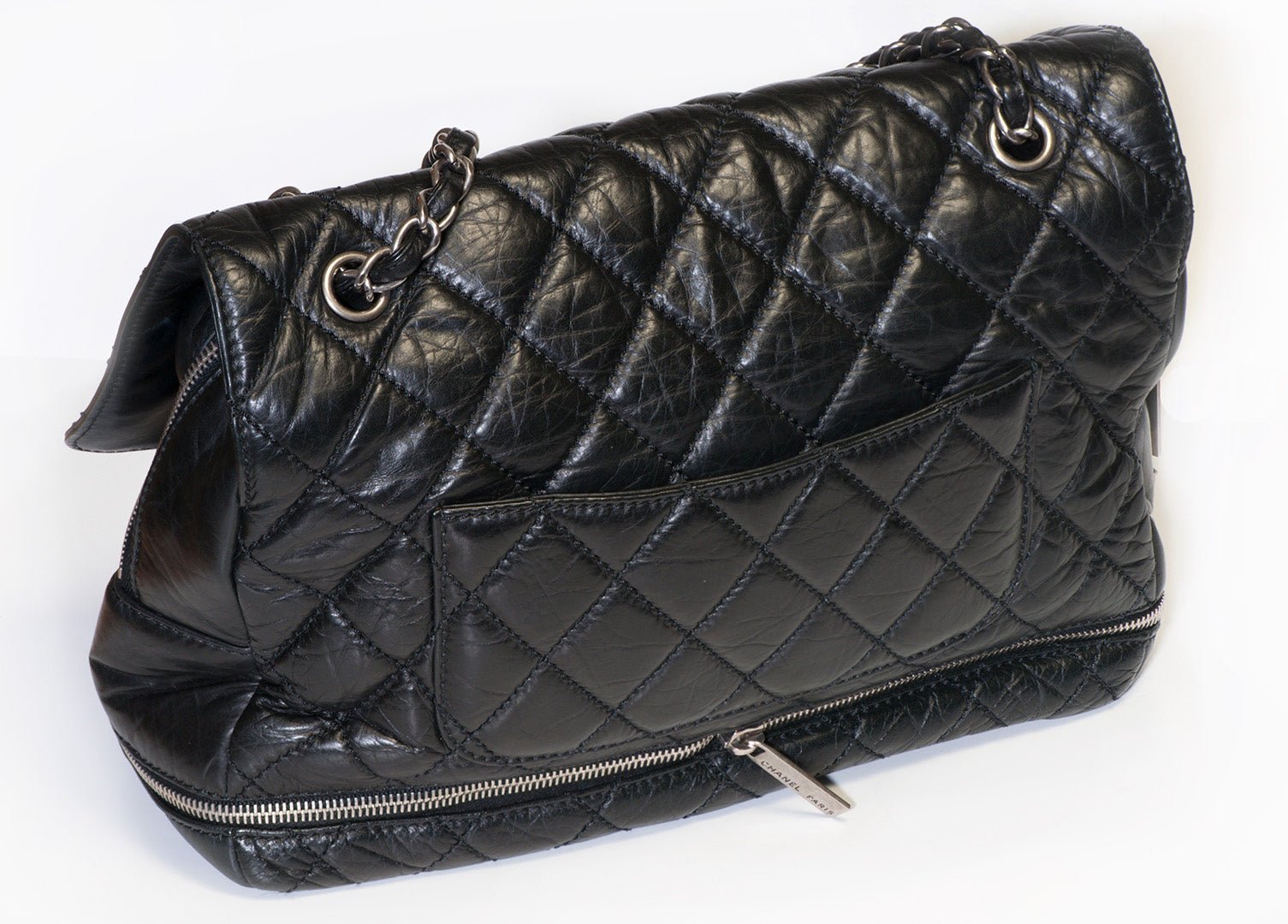 Chanel Paris CC 2005 Black Calfskin Quilted Leather Expandable PNY Maxi Flap Bag