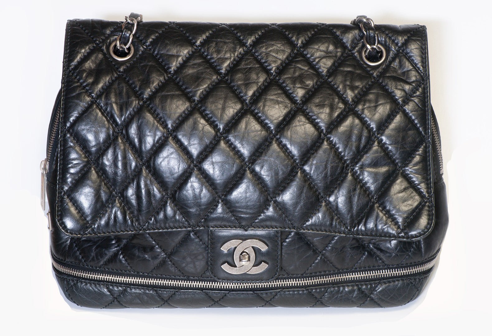 Chanel Paris CC 2005 Black Calfskin Quilted Leather Expandable PNY Maxi Flap Bag