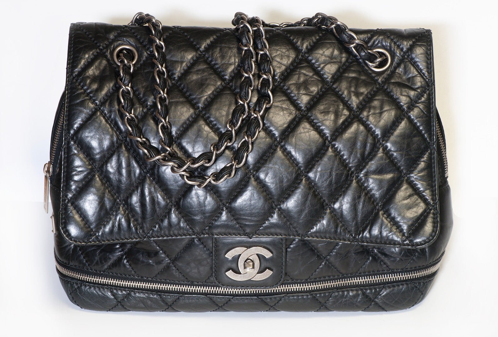 Chanel Paris CC 2005 Black Calfskin Quilted Leather Expandable PNY Maxi Flap Bag