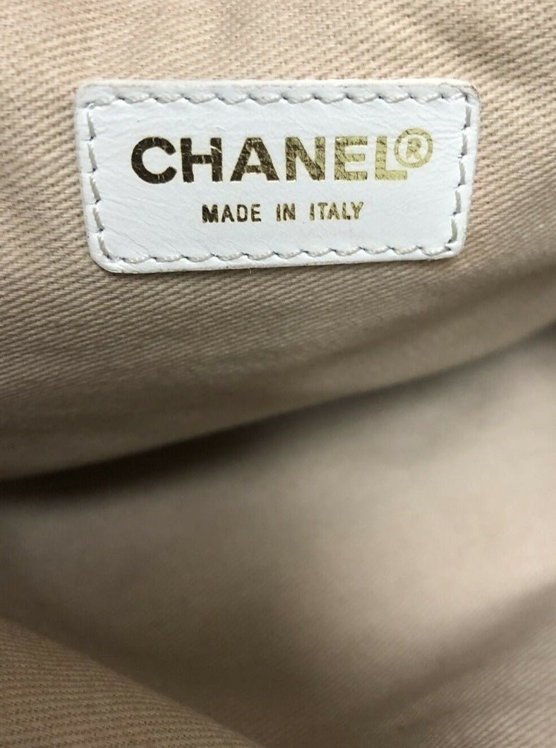 CHANEL Paris CC Black Canvas White Leather Tote Bag