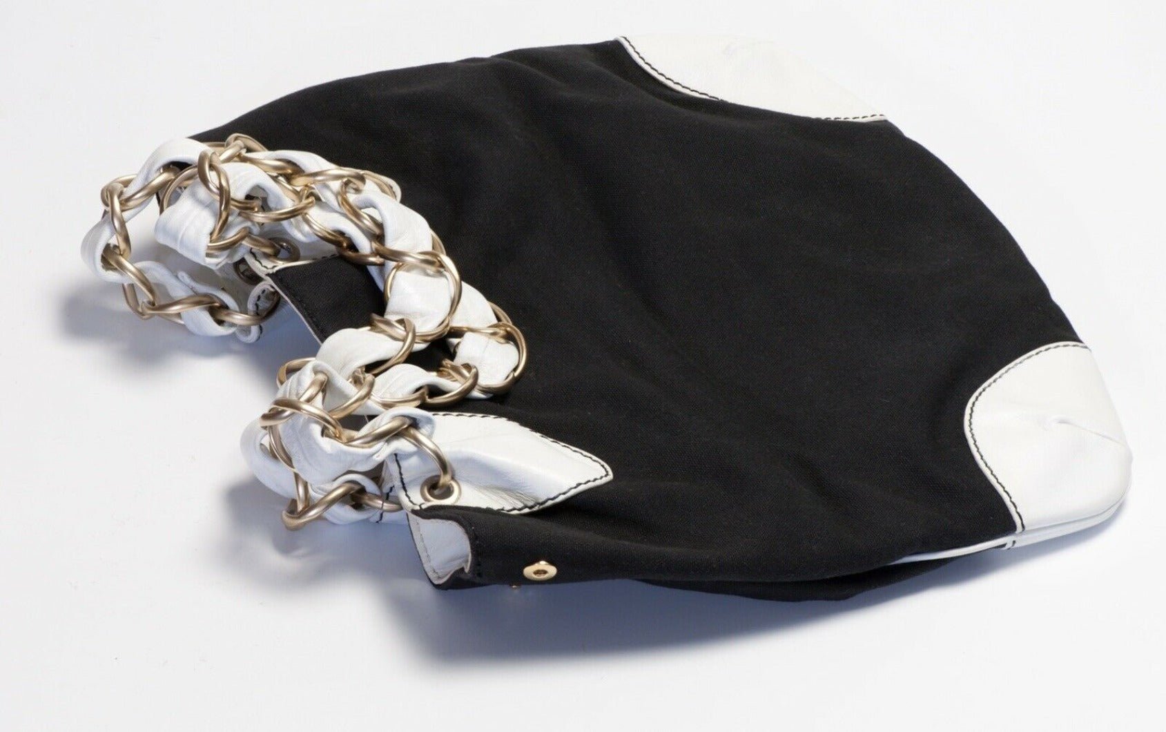 CHANEL Paris CC Black Canvas White Leather Tote Bag