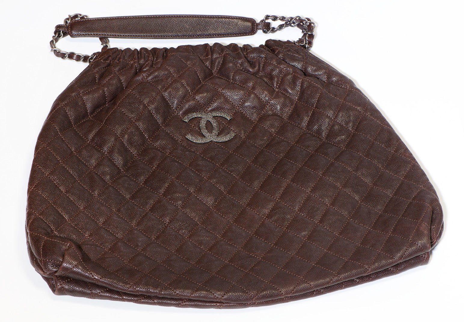 Chanel Paris CC Brown Caviar Quilted Leather Large Hobo Shoulder Bag