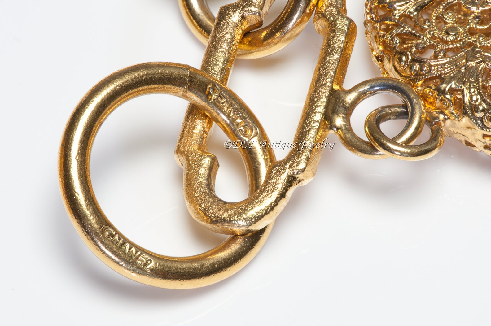 Chanel Paris Fall 1989 Gold Plated Filigree Mirror Charm Chain Link Bracelet