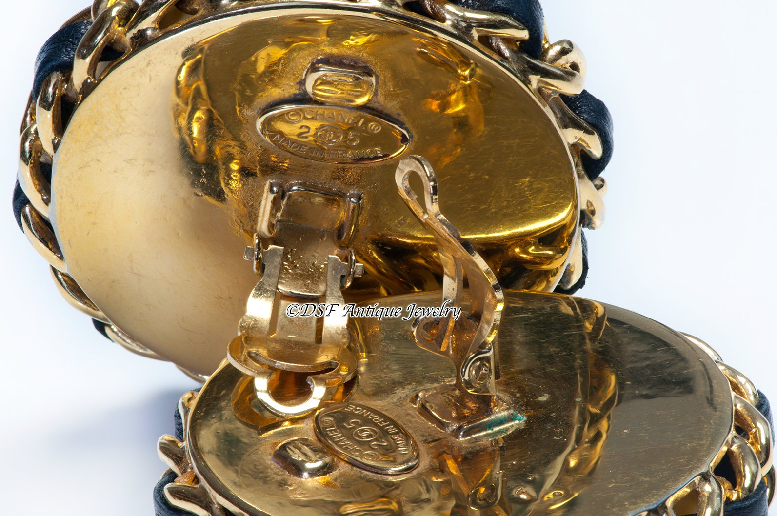 Chanel Paris Fall 1991 Yellow Resin Pearl Crystal Leather Chain Earrings