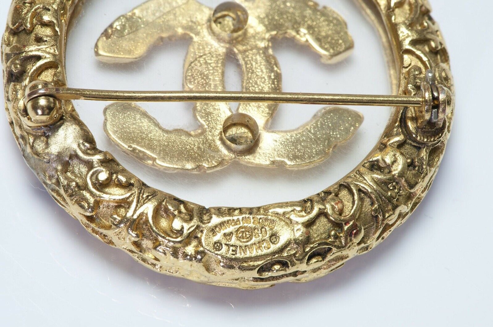 CHANEL Paris Fall 1993 CC Clear Glass Logo Brooch