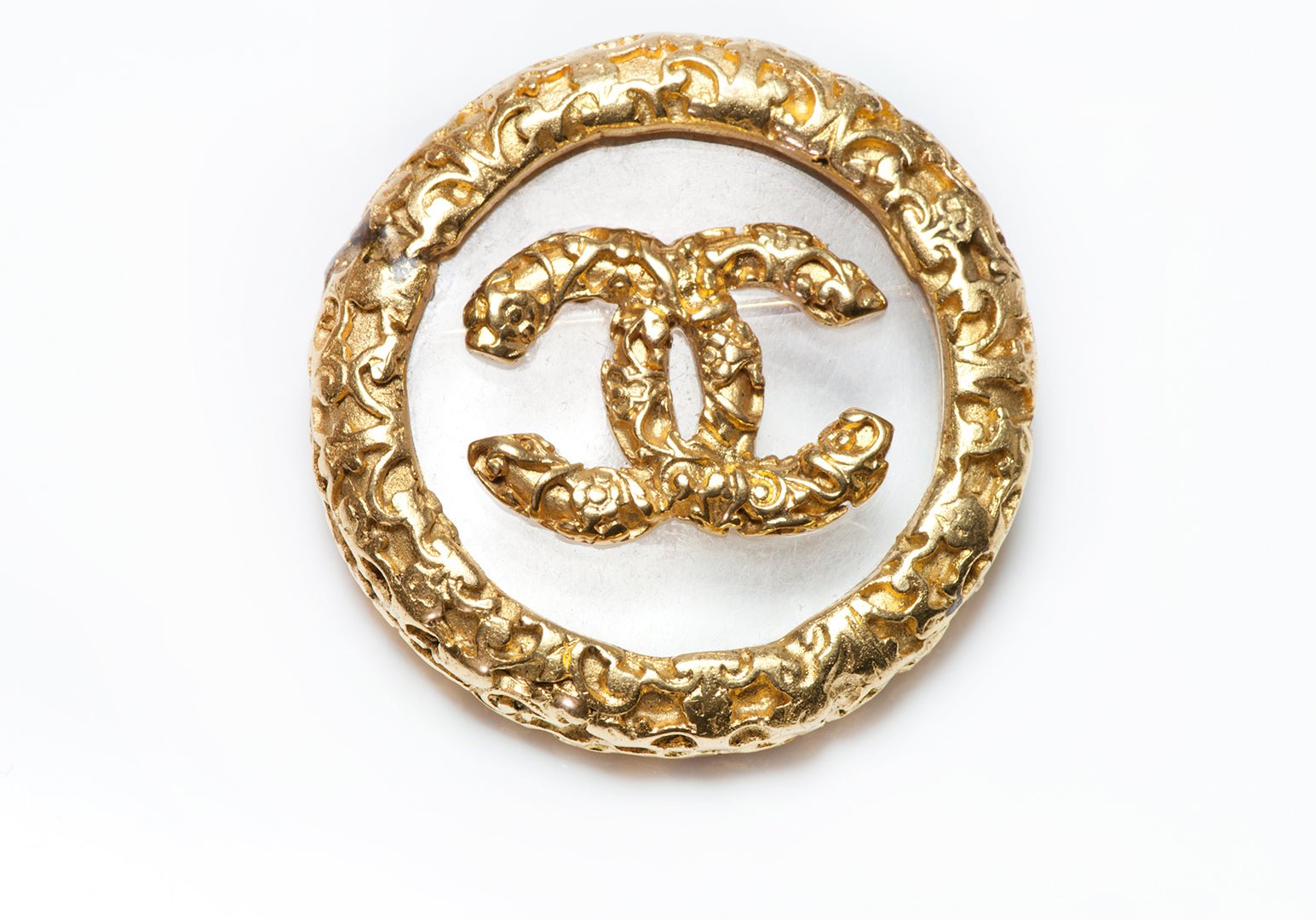 CHANEL Paris Fall 1993 CC Clear Glass Logo Brooch