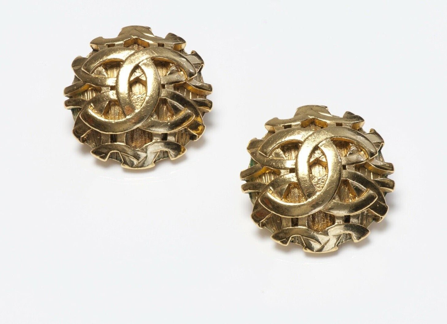 CHANEL Paris Fall 1993 Gold Plated CC Logo Earrings