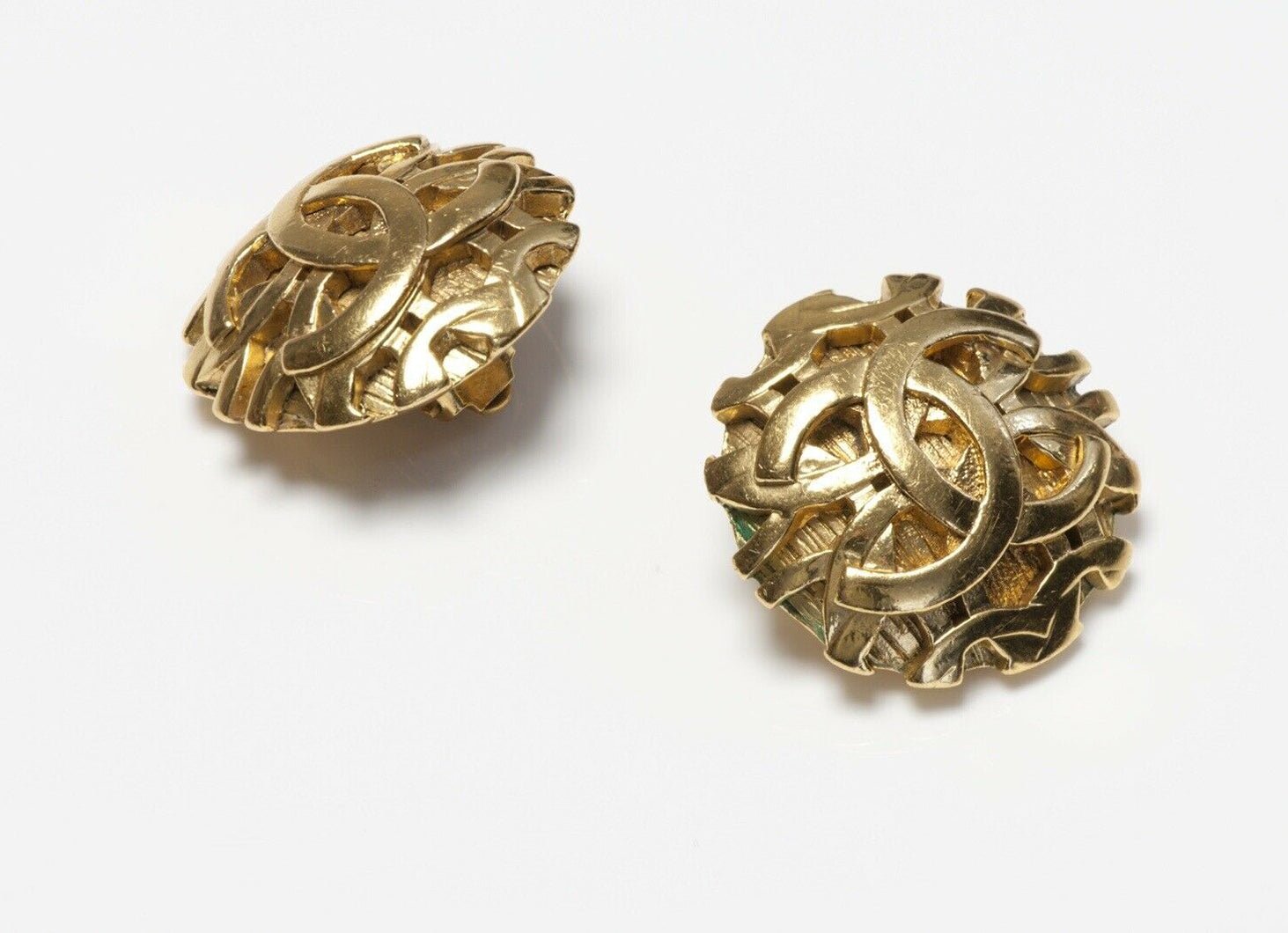 CHANEL Paris Fall 1993 Gold Plated CC Logo Earrings