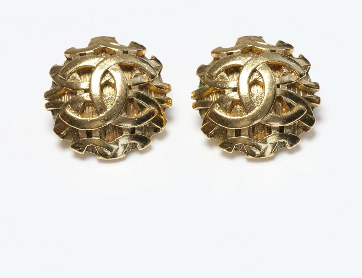 CHANEL Paris Fall 1993 Gold Plated CC Logo Earrings