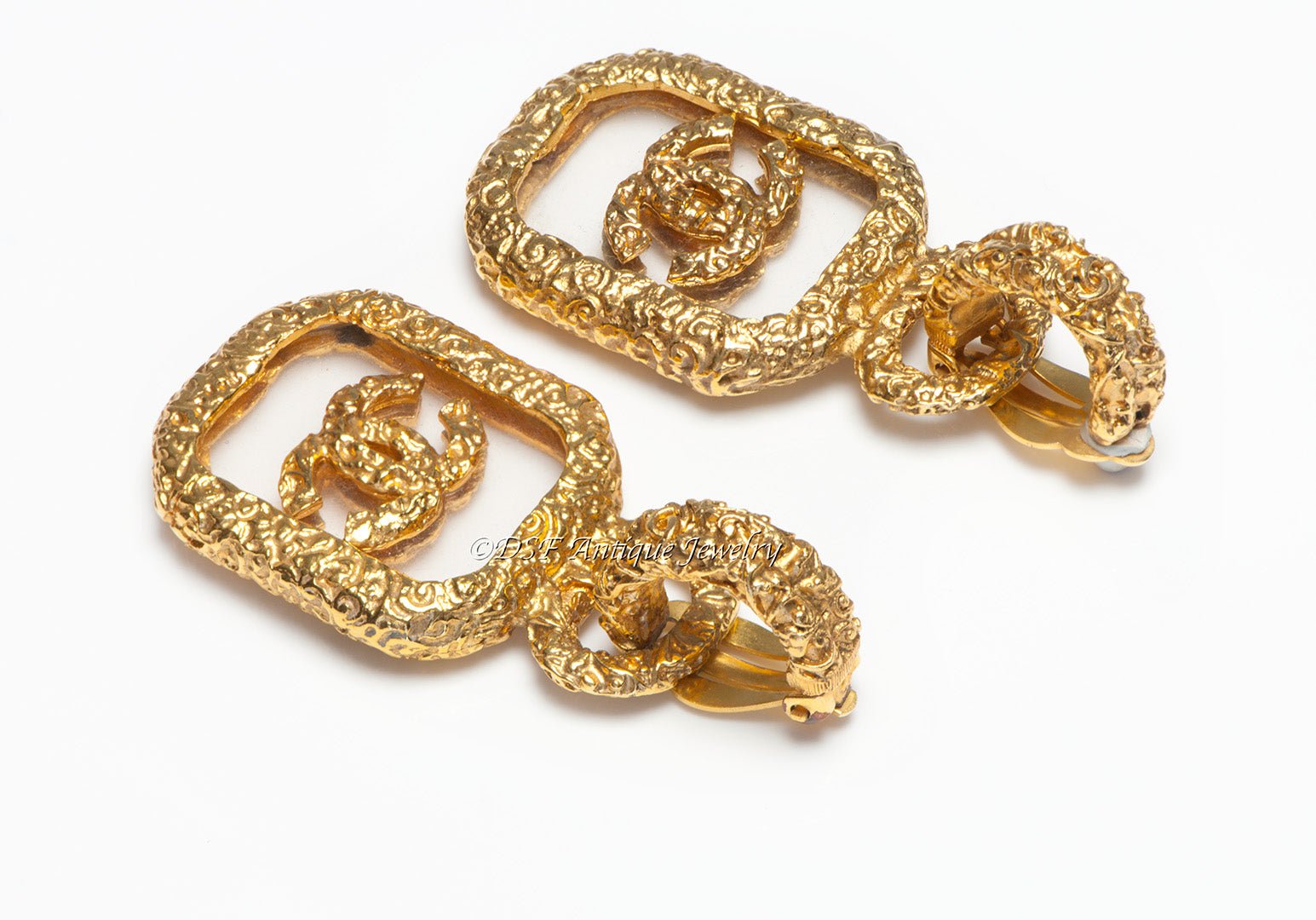 Chanel Paris Fall 1993 Lava Collection CC Clear Glass Door Knocker Earrings
