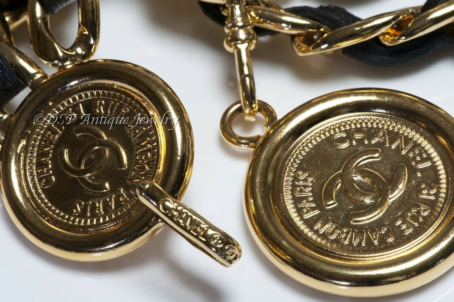 CHANEL Paris Fall 1994 CC 3 Strand Black Leather Coin Chain Belt