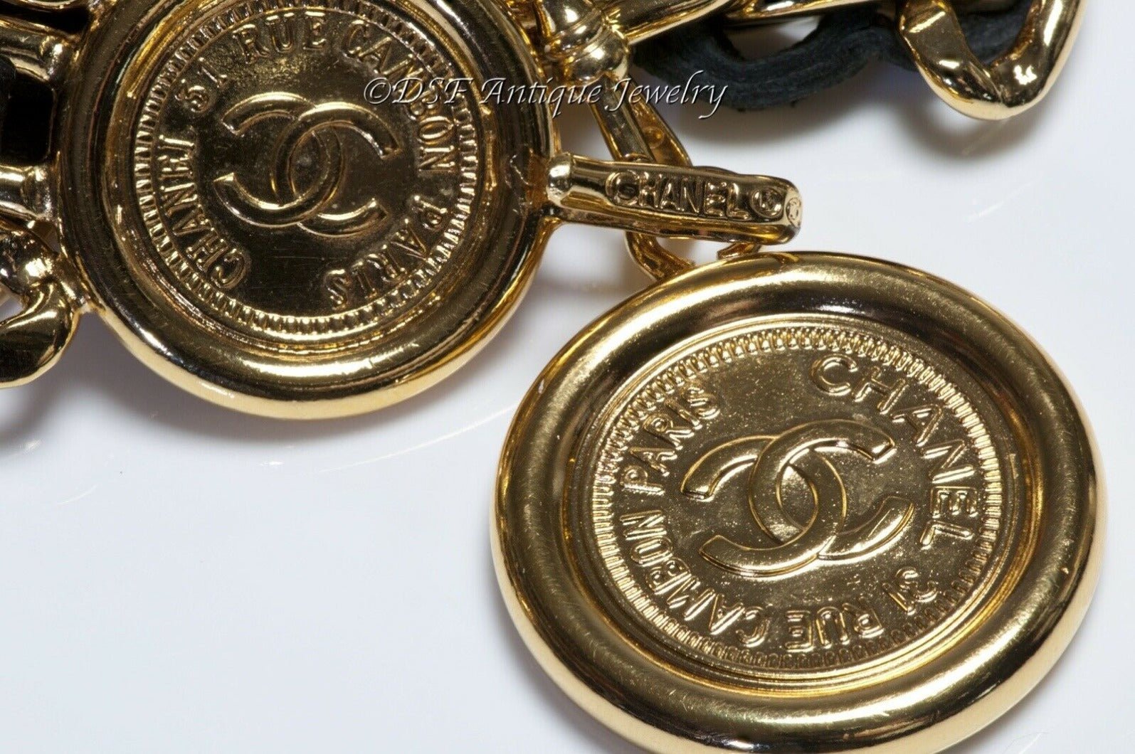 CHANEL Paris Fall 1994 CC 3 Strand Black Leather Coin Chain Belt